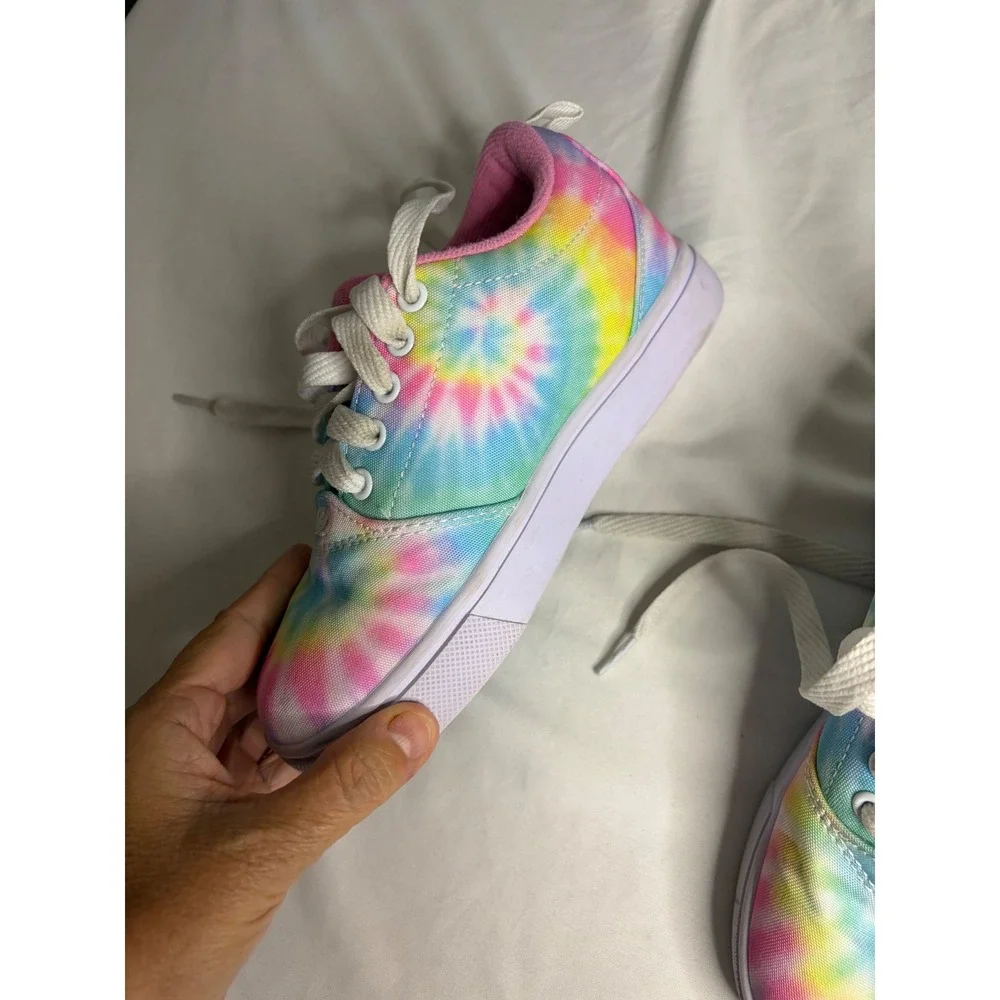 Heelys Kids Tie Dye Roller Shoes Pink Blue Yellow Lace Up Sneakers Youth 1